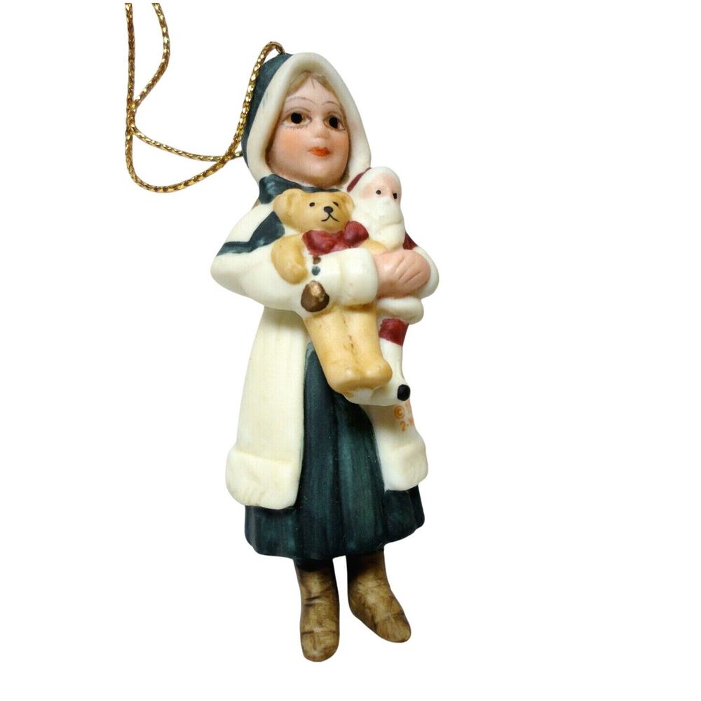 Jan Hagara Noel Christmas Ornament Porcelain Doll Figurine Santa Teddy Bear 1987